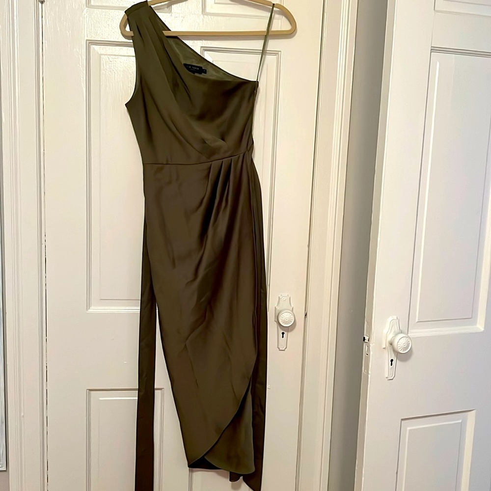 Beautiful Ted Baker green Satin One Shoulder dress.